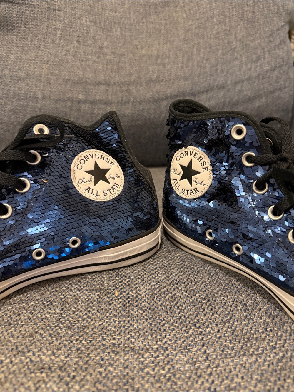 Converse blue navy sequin All Star Hi Women's 8 Men's 6 - Picture 2 of 5